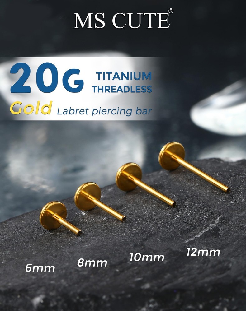 G23 Titanium Flat Back Post (Post Only), Threadless Push Pin & Internally Thr...