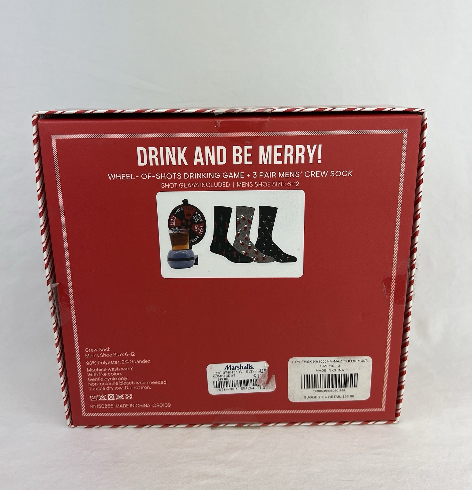 Christmas Gift Set Wheel-Of-Shots Drinking Game + 3 Pair Men’s Crew Socks