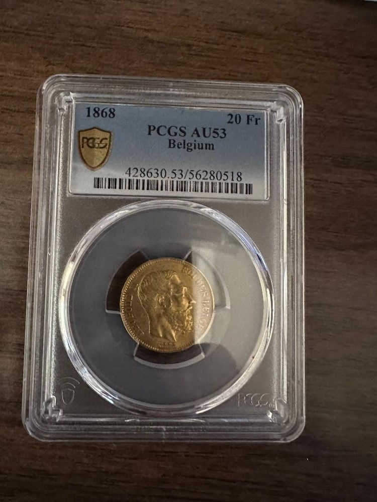 1868 Belgium 20 Francs Gold Coin