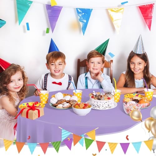 6 Pack Plastic Table Cloth 84", Disposable Tablecloth Table Round Lavender