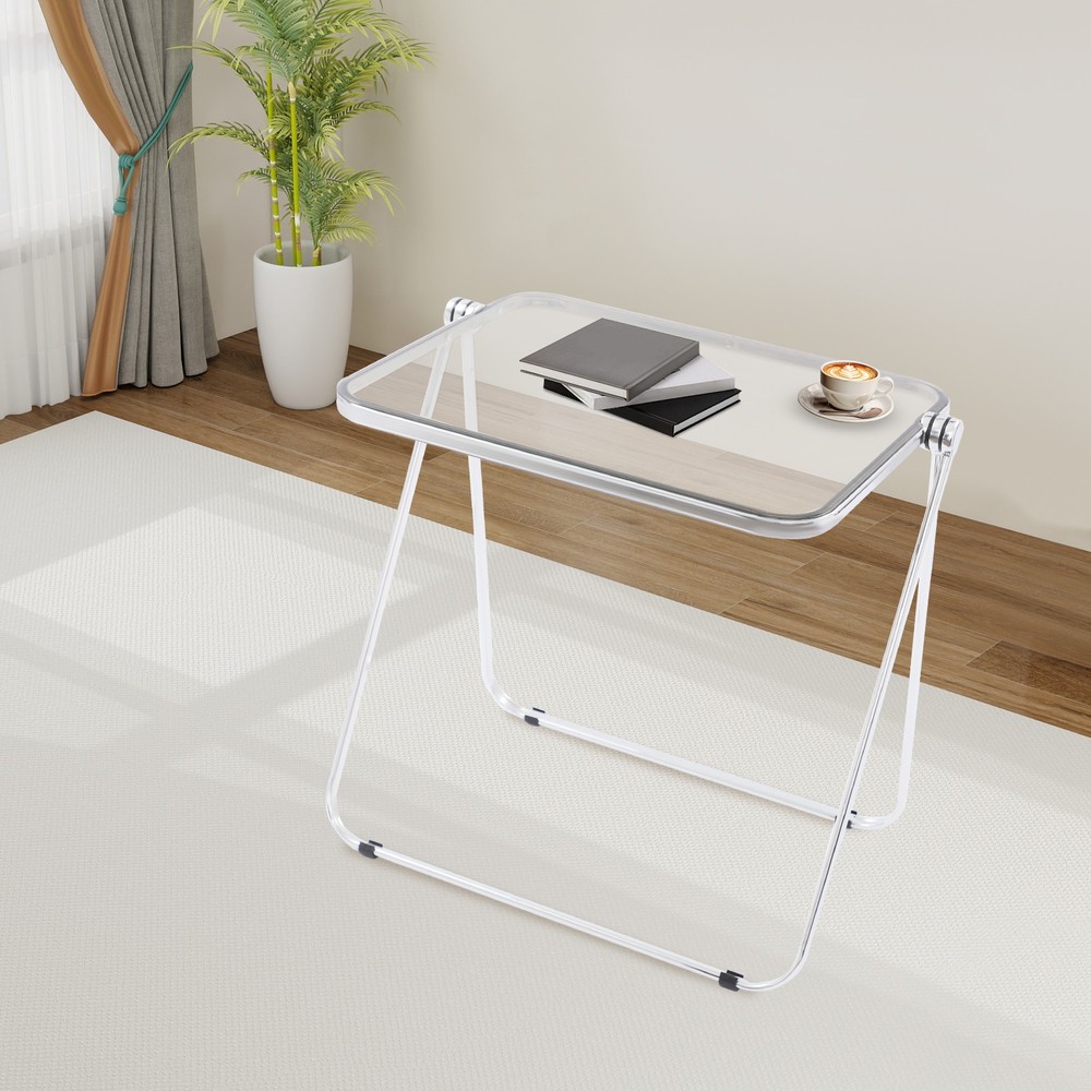 Clear Foldable Side Table, Tiny Desk for Home Office, Small Computer Desk