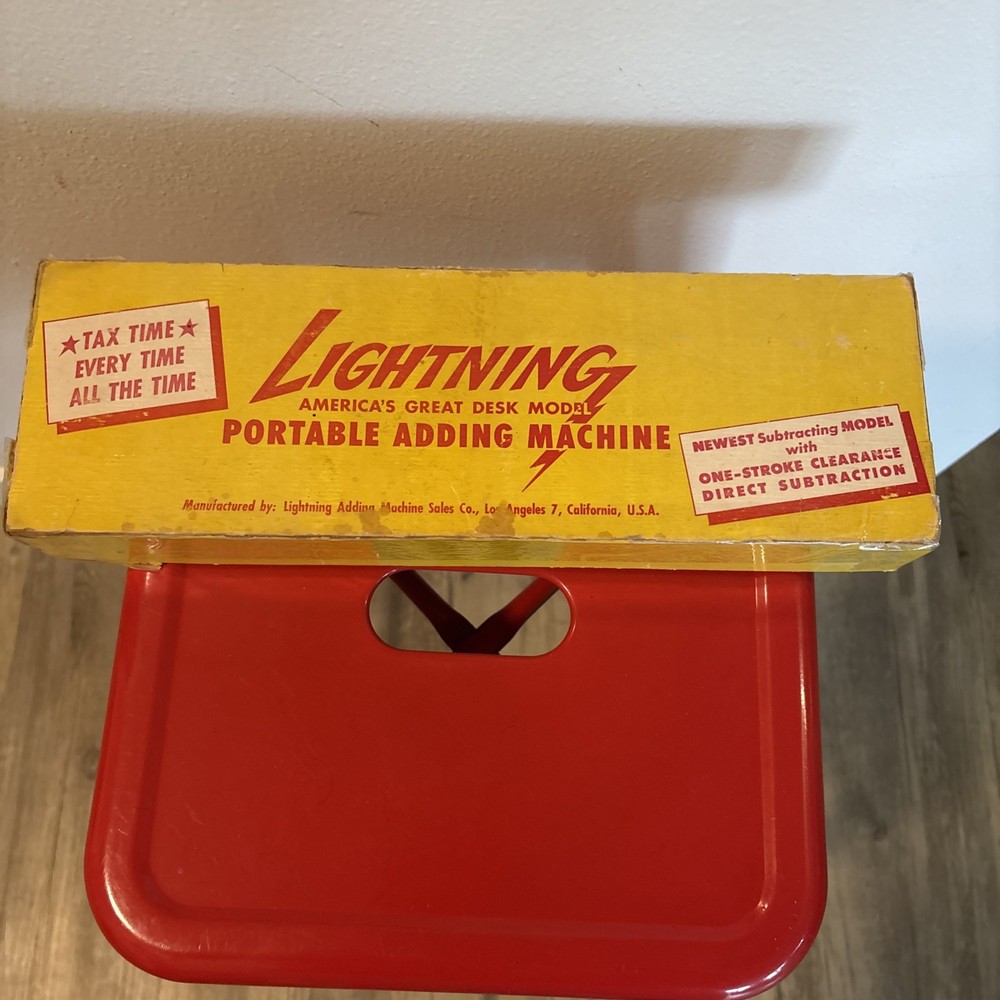 Lightning Portable Adding Machine with Stylus 1940s Vintage And Box