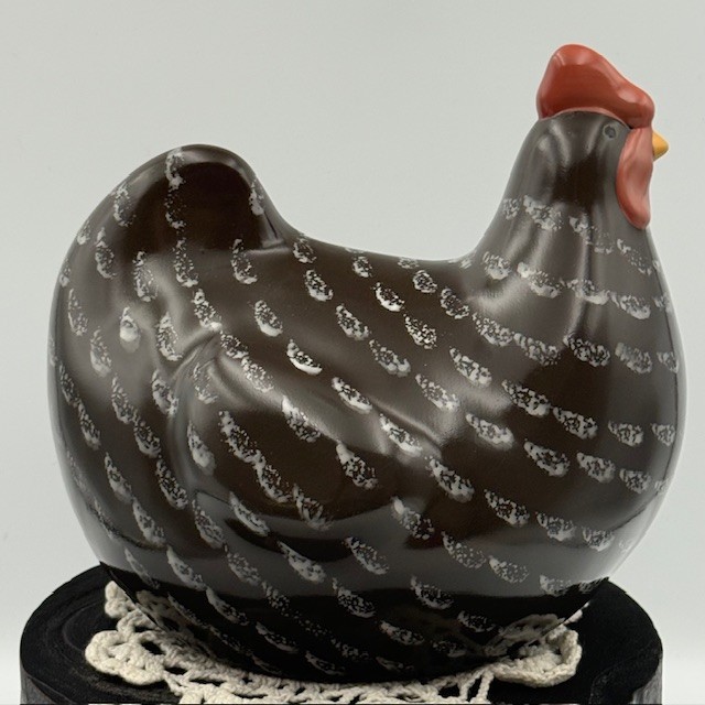 Unique Ceramic Hen Dark Brown and White Speckled