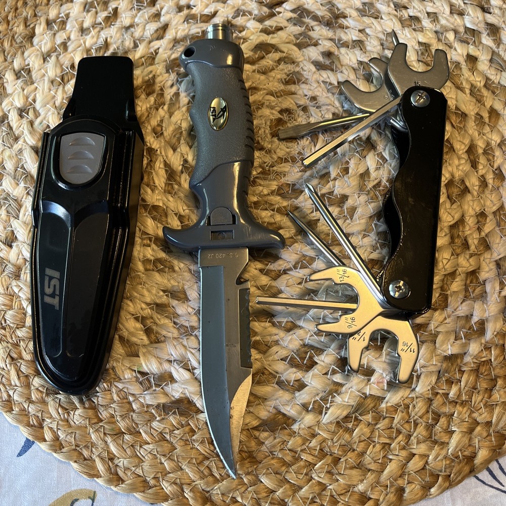 IST K10 Dual Edge Pointed Tip Dive Knife Quick Release Case ScubaMaster Tool