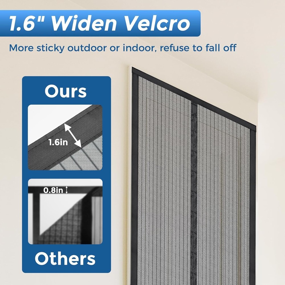Magnetic Screen Door for 36"x82" Openings - Easy Install Polyester Mesh