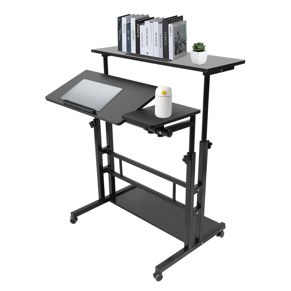 Rolling Laptop Desk Adjustable Height Office Computer Table Stand Up Workstation