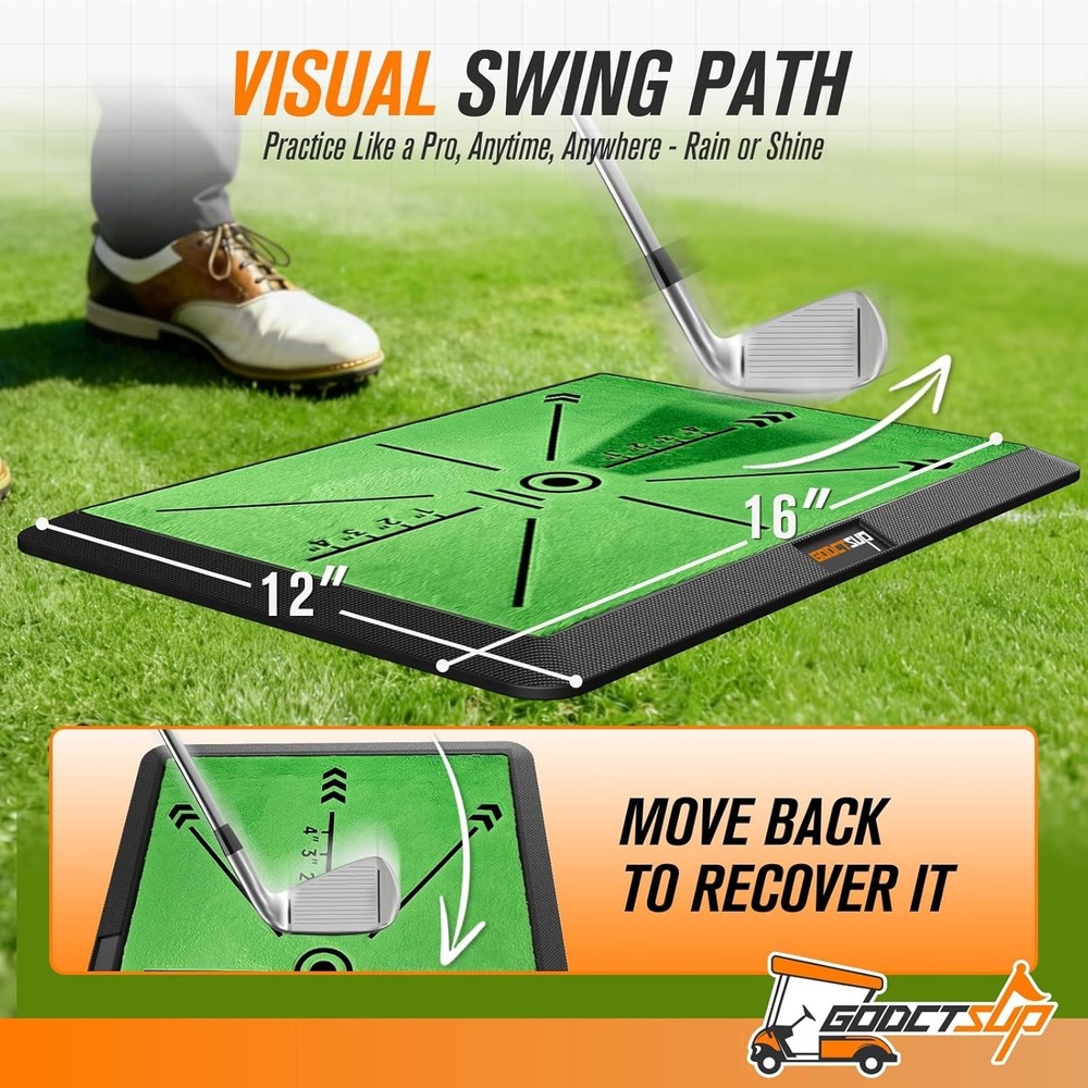 Golf Hitting Mat with Instant Swing Path Feedback, Extra Replaceable Golf Pra...