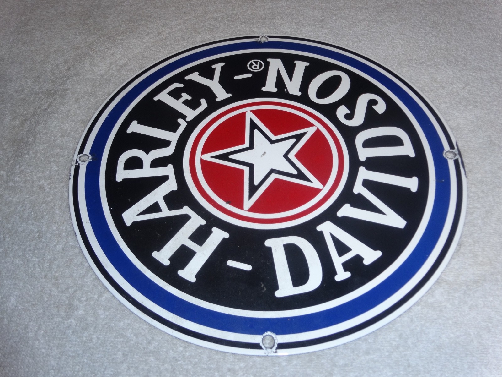 VINTAGE HARLEY DAVIDSON MOTORCYCLE 11 1/4" PORCELAIN METAL GASOLINE OIL HOG SIGN