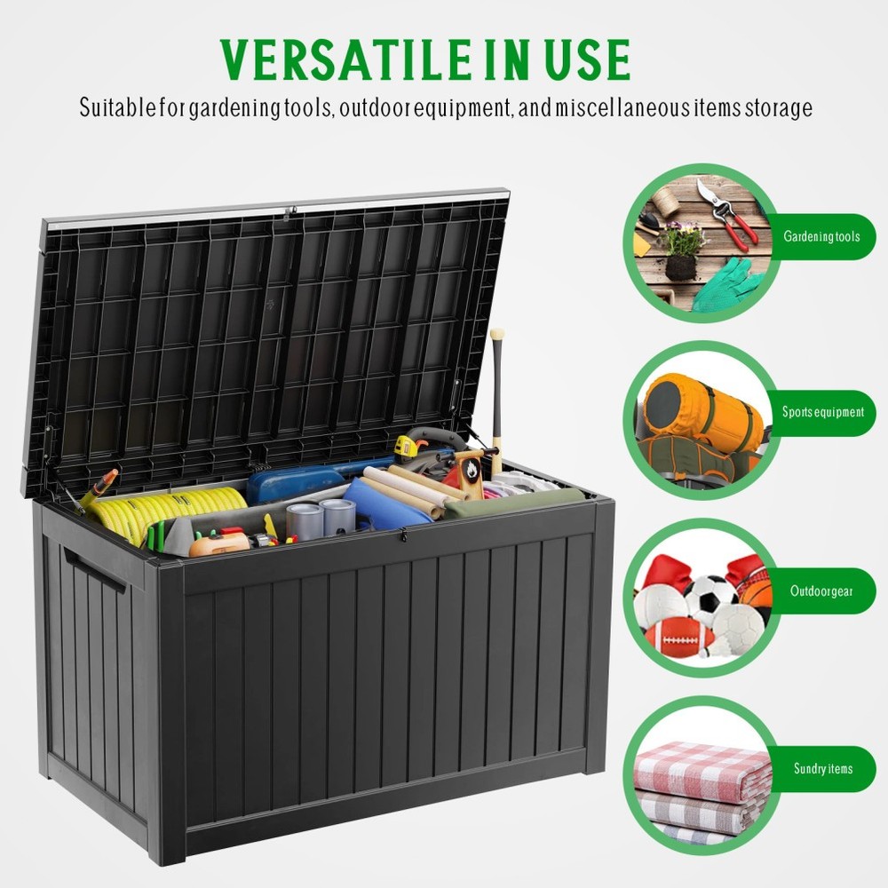 230 Gallon Large Resin Deck Box Extra Bench Seating Easy Assembly Lockable BLACK