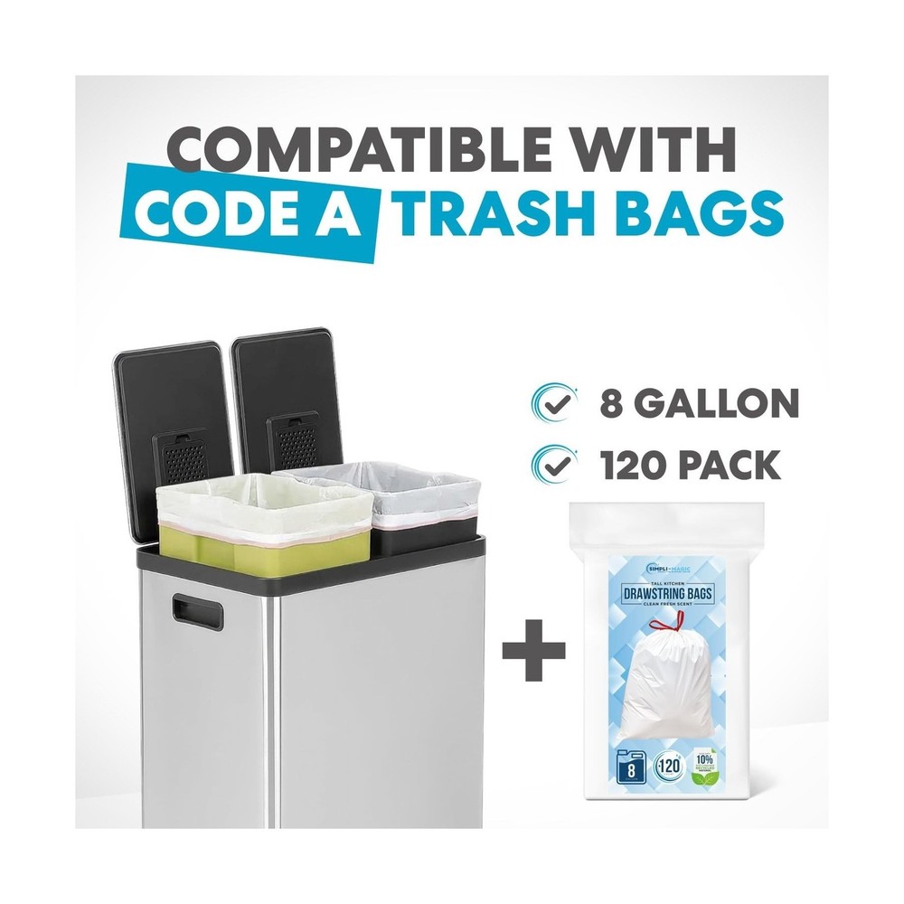 SIMPLI-MAGIC 60 Liter / 16 Gallon Rectangular Hands-Free Dual Compartment Rec...