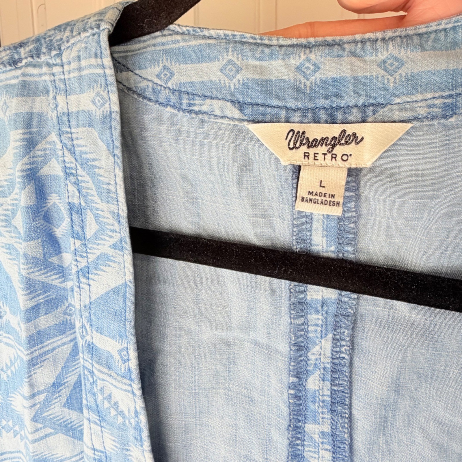 Wrangler Retro Denim Geometric Print Kimono Jacket Blue White Size L NWT