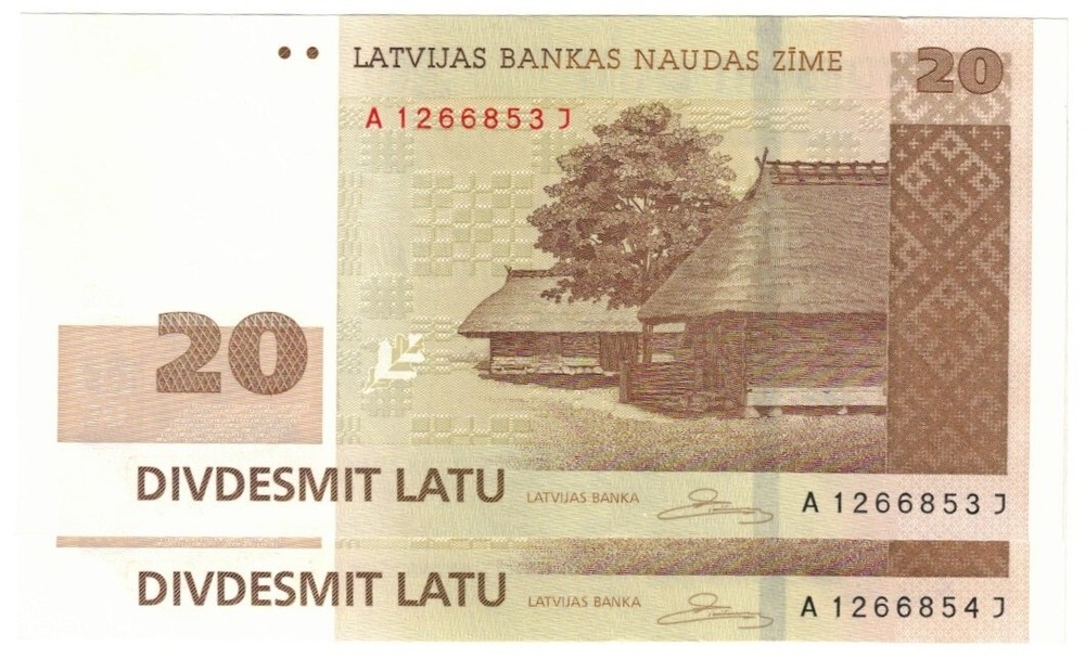 Latvia 2x 20 Latu 2009 EF/aUNC sequential [2]