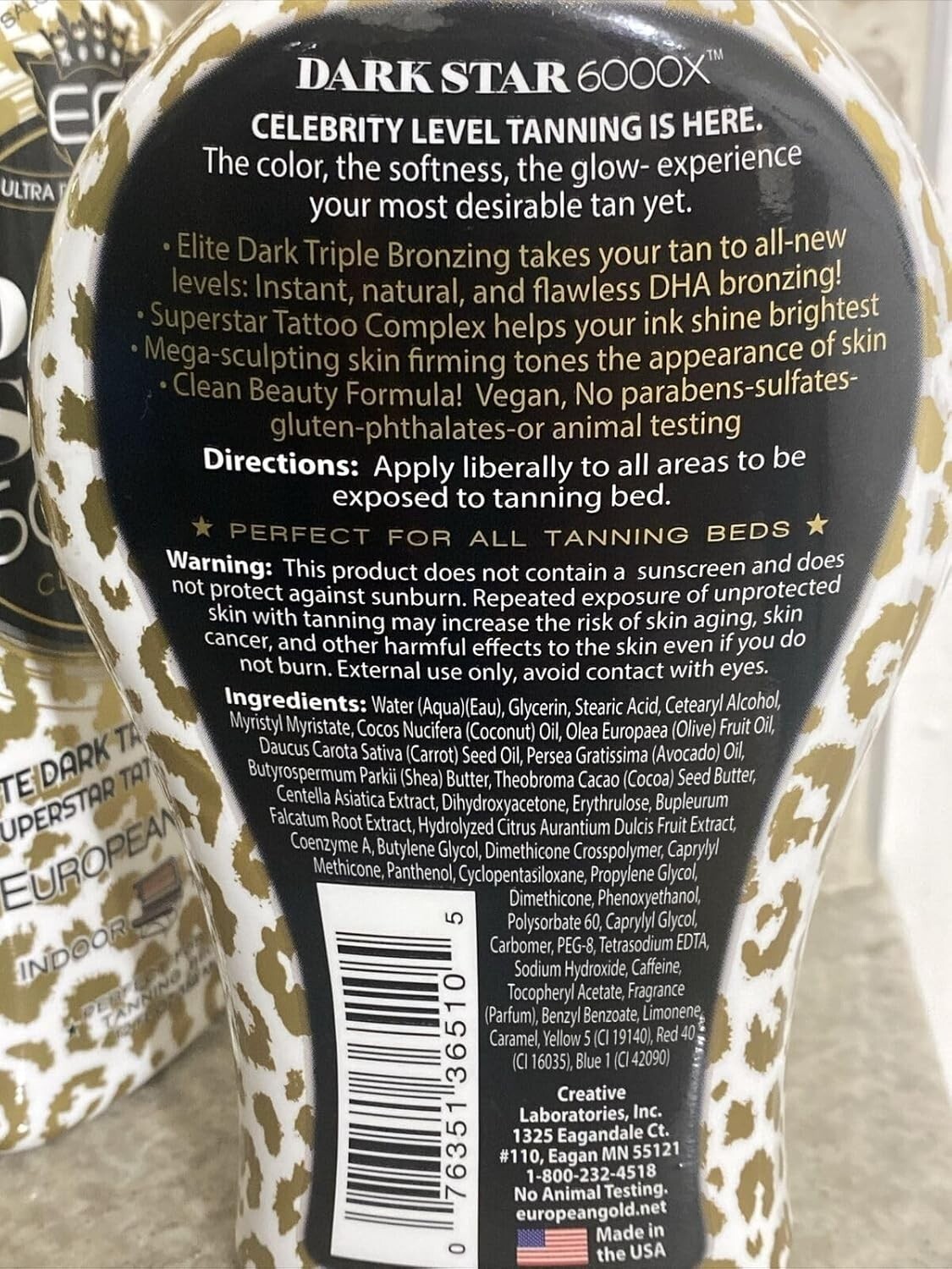 European Gold Dark Star 6000X Ultra Dark Tanning Lotion 12oz Elite Triple Bronze