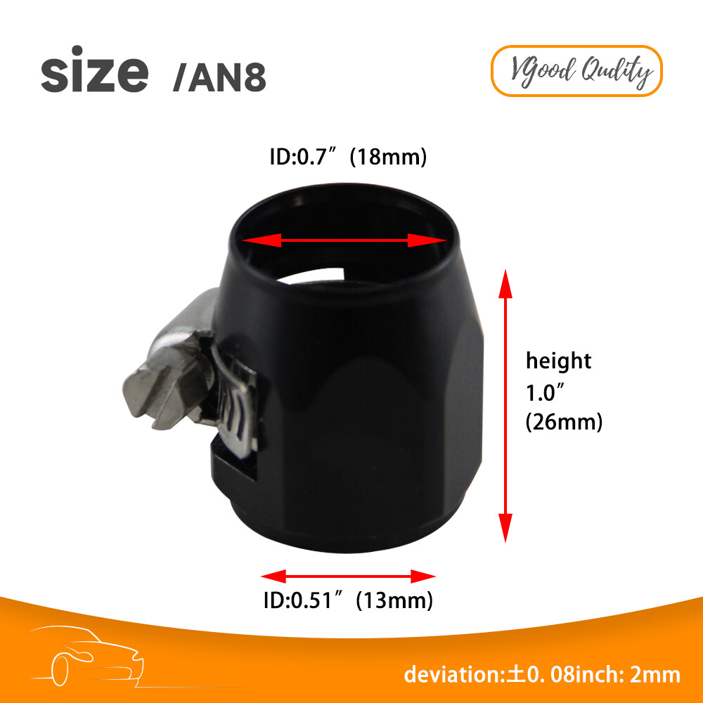 4PCS 8AN AN8 1/2" 18mm ID Fuel Hose Line End Cover Clamp Finisher Fitting Black