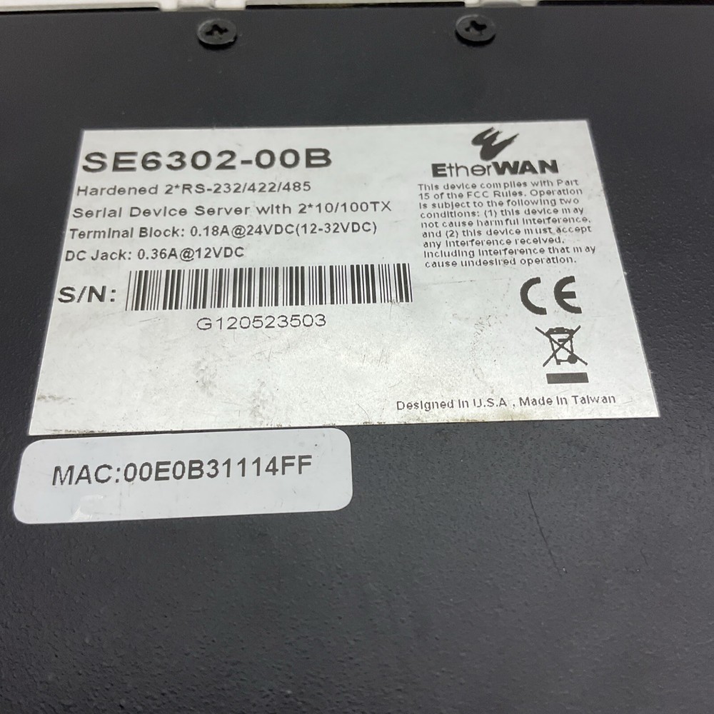Etherwan SE6304-00B Serial Device Server w/ 2-10/100TX Working Order Free Ship