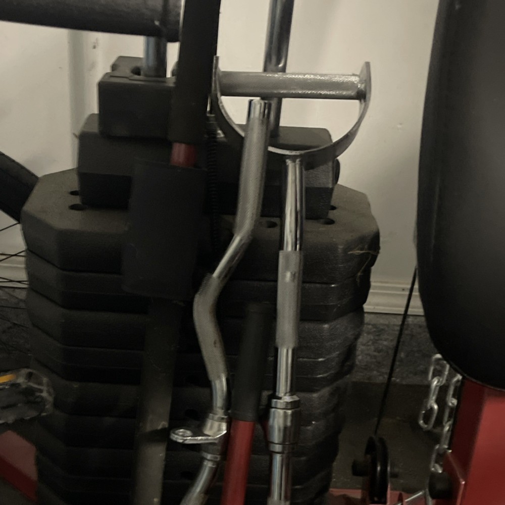 Body Solid Multi-Station Adjustable Home Gym Red/Black Cable System Weight Stack