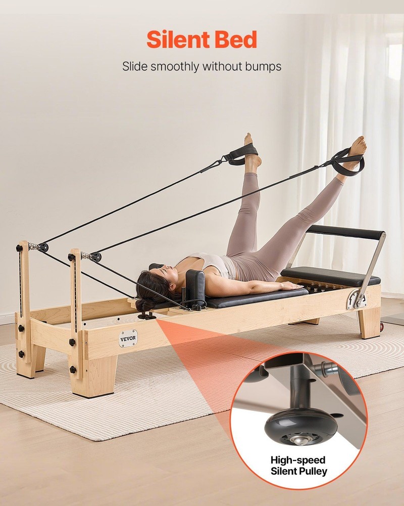 400lb Solid Maple Pilates Reformer, Spring & Cord System, Foam Shoulder Pads