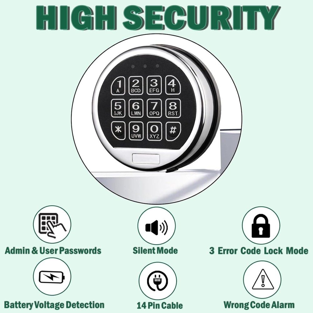 Gun Safe Lock Replacement with Solenoid Lock High Security Chrome Digital Keypad