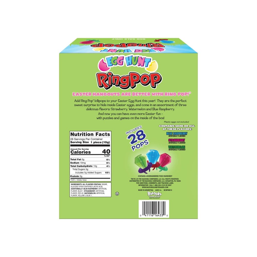 Ring Pop Easter Candy Lollipop Assorted Fruit Flavors, 28 Count Box