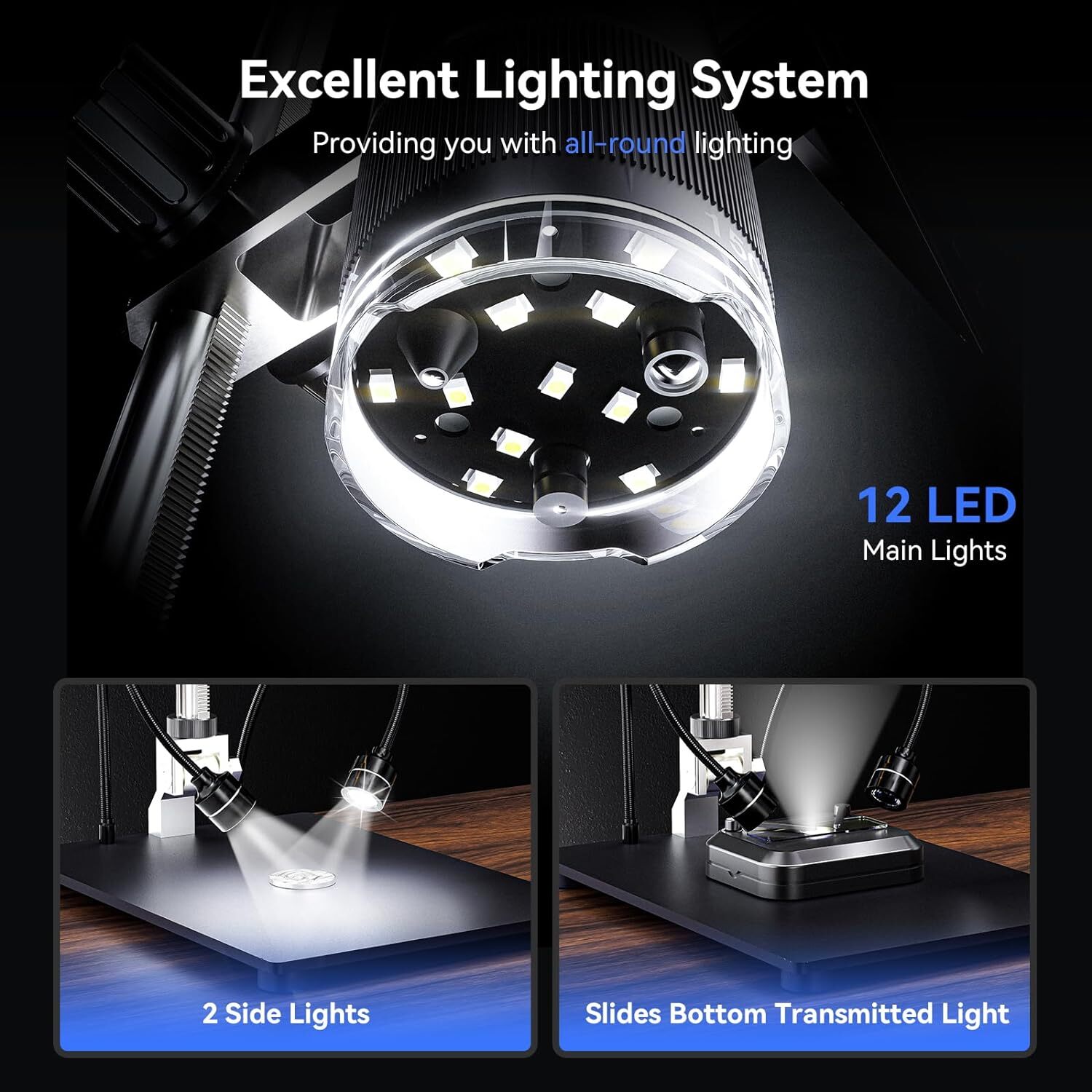 TOMLOV 2500X Digital Microscope 10" 24MP Entire Coin Microscope 14 LED Lights