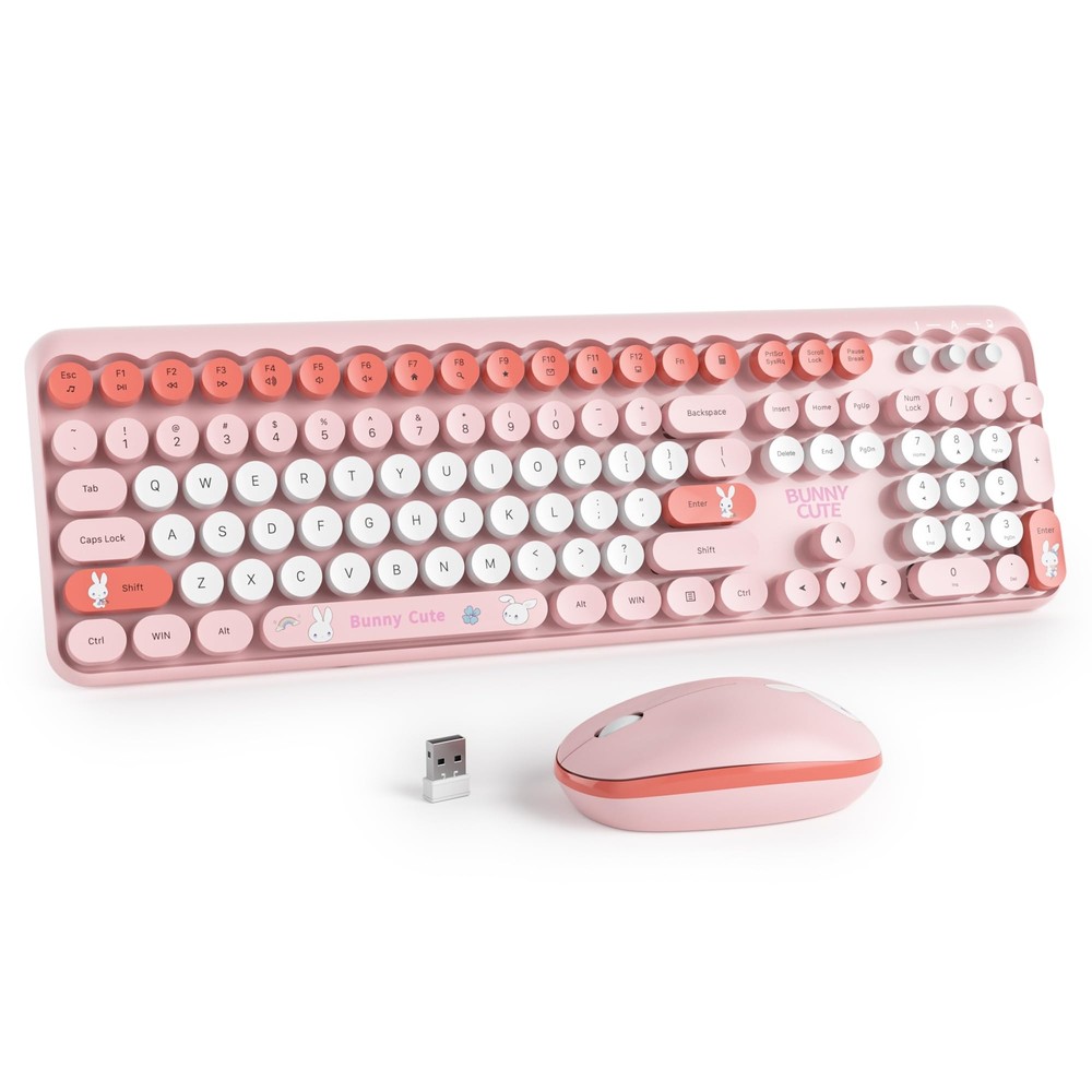 Wireless Keyboard and Mouse Combo Cute Typewriter Keyboard with Number Pad 2....