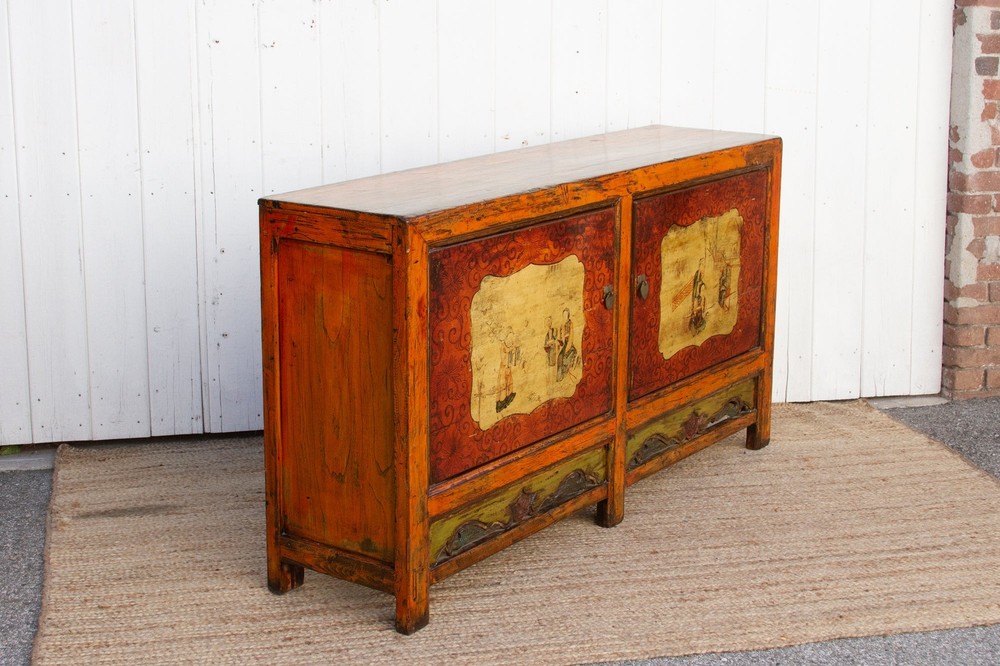 Jasper Orange Painted Mongolian Sideboard