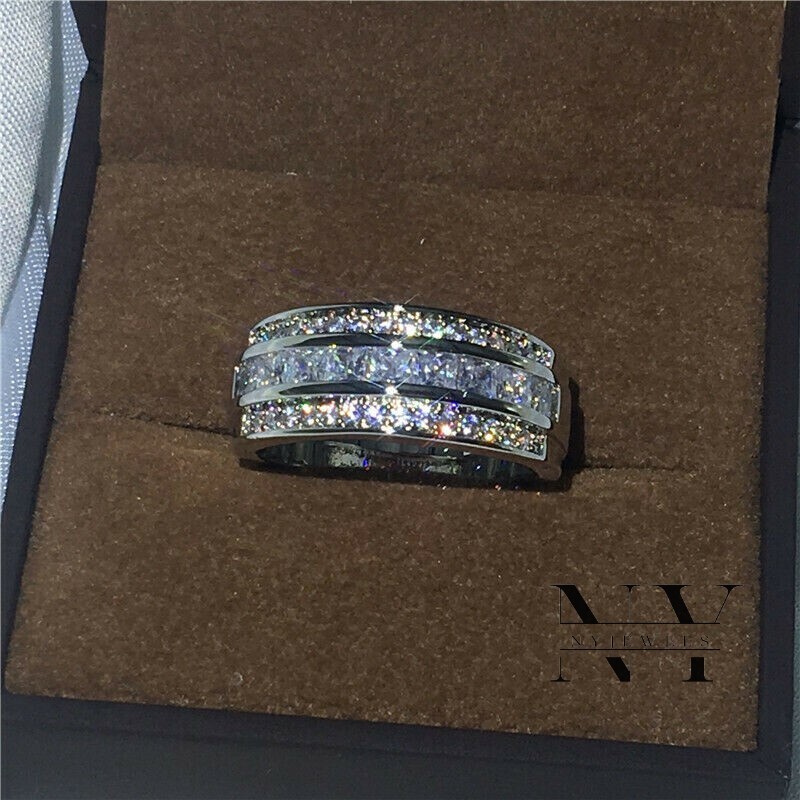 Unique Eternity Wedding Band 1.5CT Princess & Round Cut 14K White Gold For Women