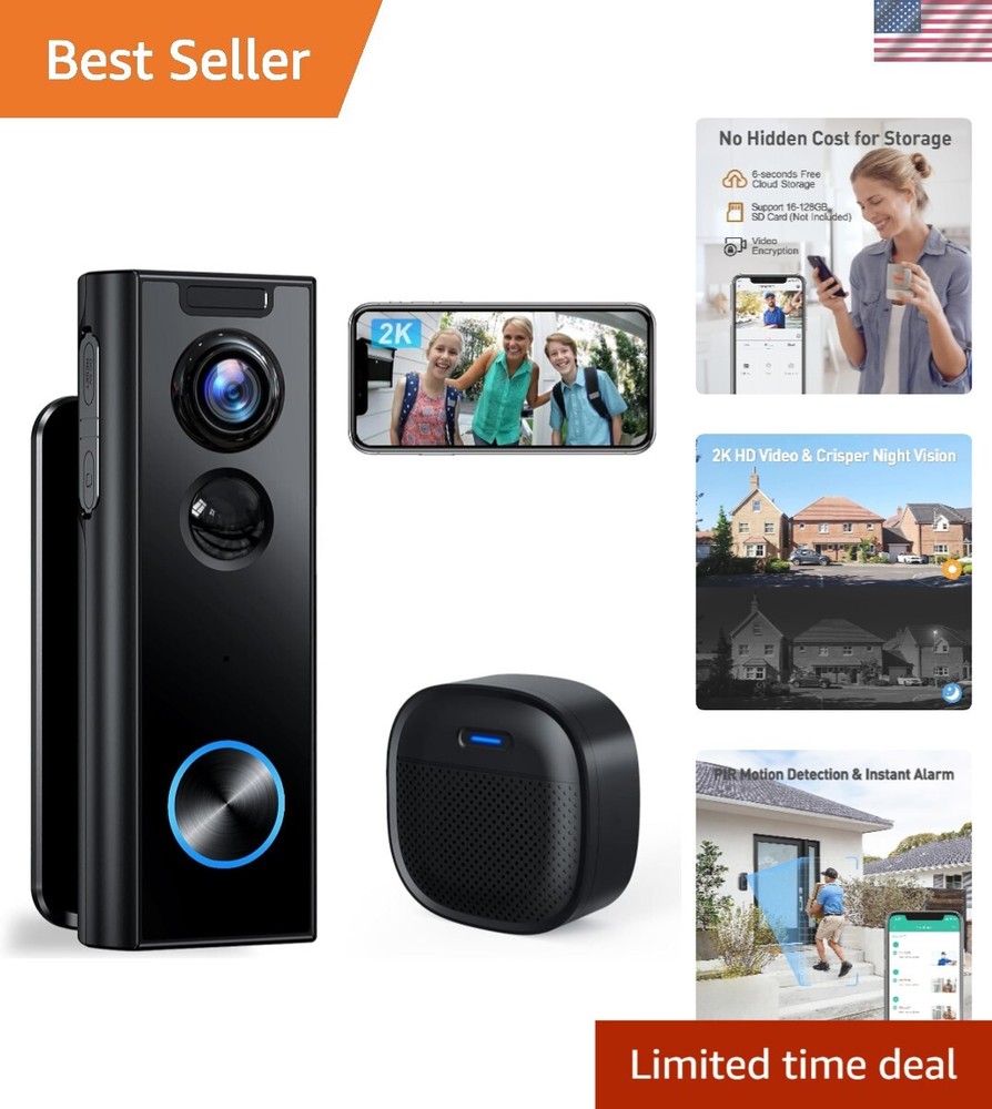 2K Wireless Doorbell Camera with No Subscription - Smart Home Security Solution