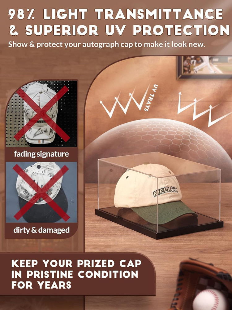 Jupdec Hat Display Case, Clear Acrylic Baseball Cap Display Box Stand, UV