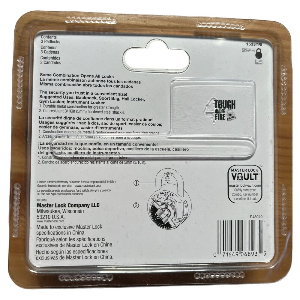 Master Lock 1533TRI Mini Combination Padlocks 3-Pack – One Combo for All Locks