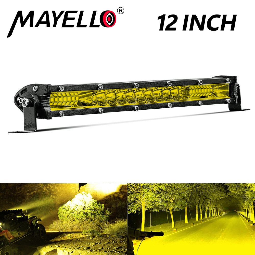 12 inch Amber LED Light Bar Single Row Thin Fog Work Driving Truck UTV ATV Boat