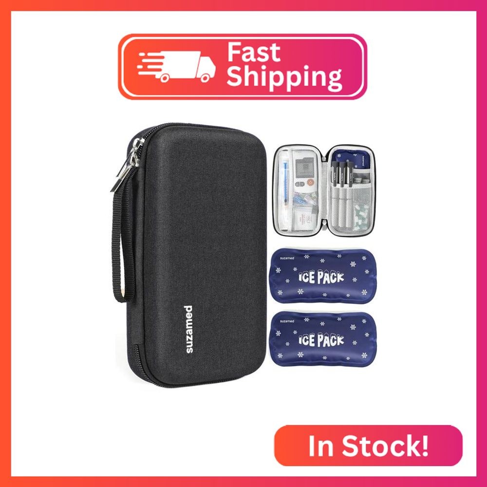 suzamed Insulin Cooler Travel Case,EVA Insulation Travel Medicine Kit with 2 Ice