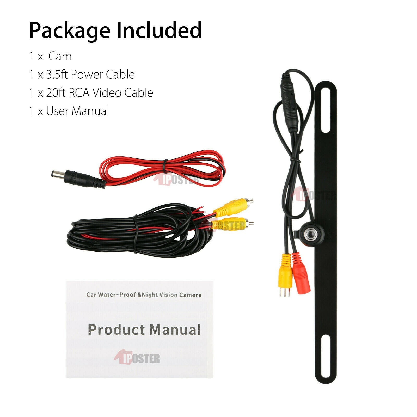 Metal Car License Plate Backup Reverse Rear View Camera Night Vision Waterproof