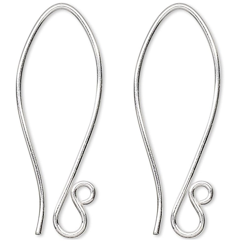 Ear Wire, 1 Pair Sterling Silver 19 Gauge 35mm Folded Fishhook with Loop