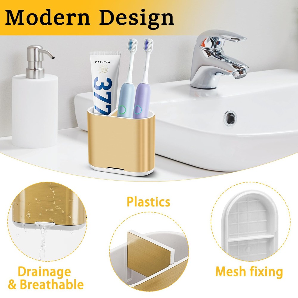 Chintu Toothbrush and Toothpaste Holder with Divider for Bathroom Gold
