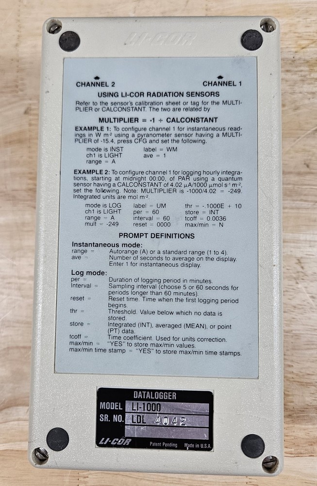 Li-Cor LI-1000 10 Channel (2 BNC current inputs) Data Logger