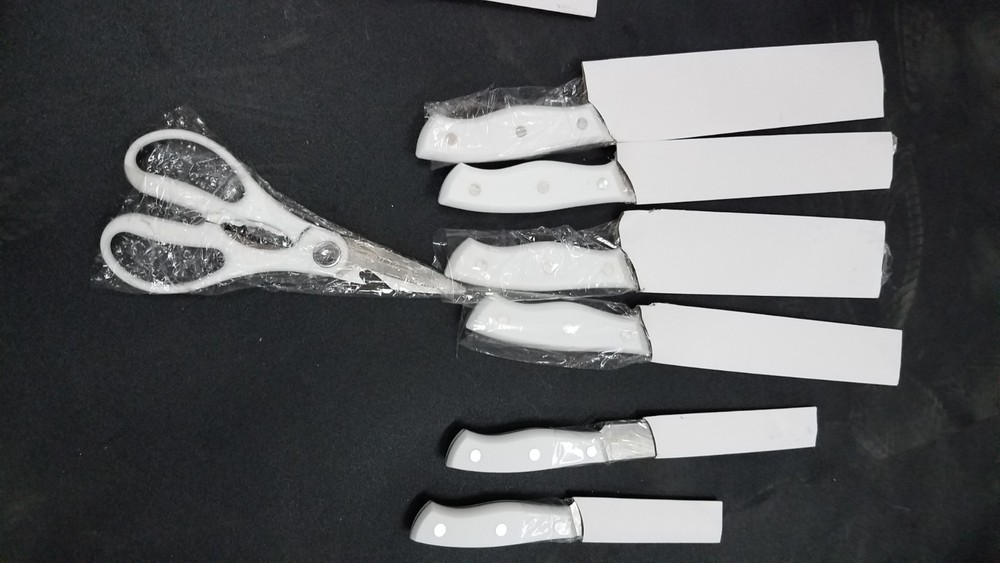 CJZUO 13 Piece Knife Set w/ Sharpener White