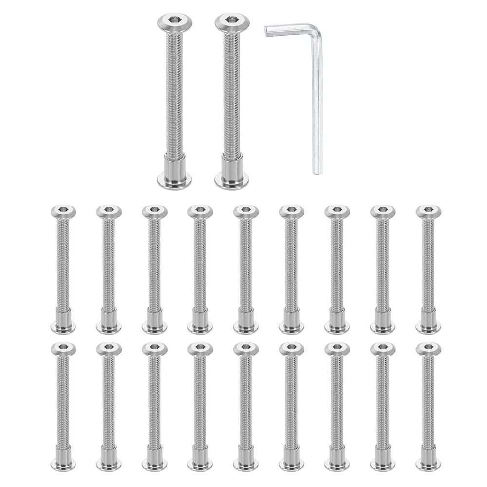 20 Set M6x65mm Hex Drive Socket Cap Bolt M6x10mm Nuts with M4 Hex Wrench Silver