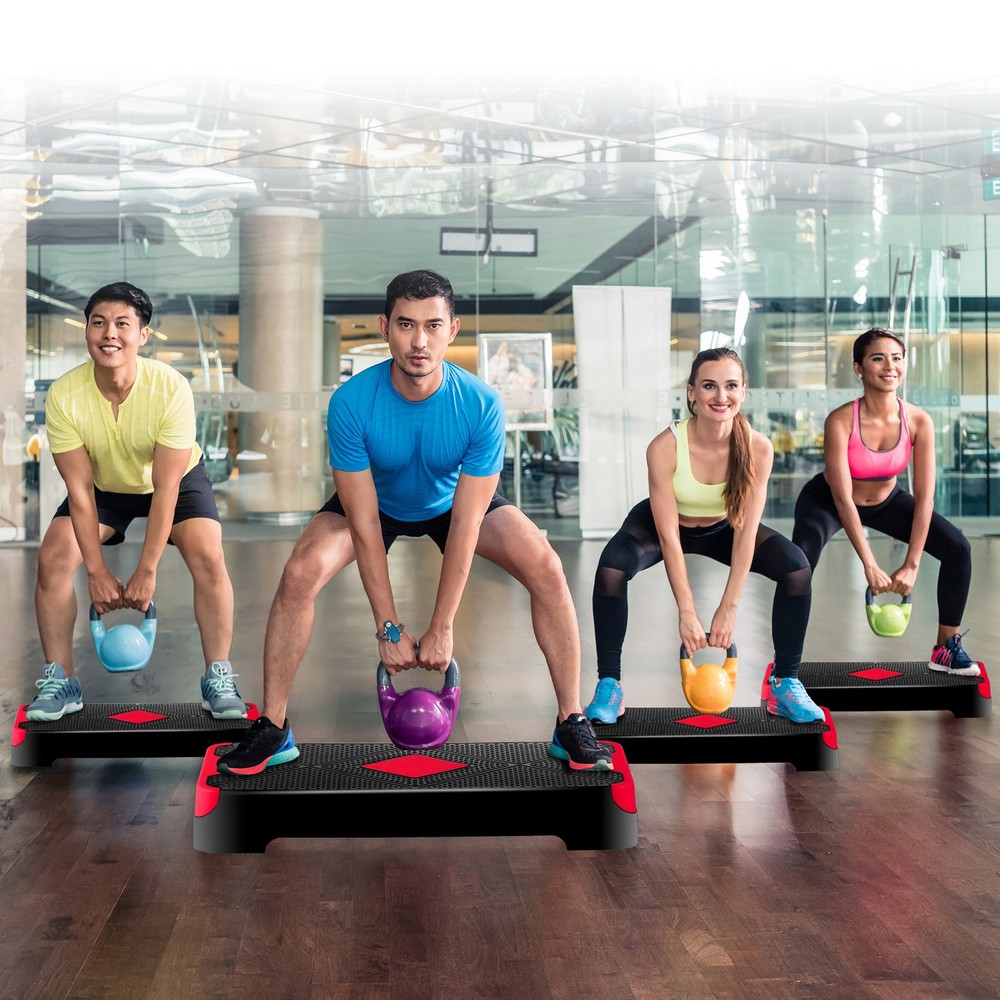 Adjustable 27" Aerobic Step Exercise Non-Slip Platform Stepper 4" - 8" Red