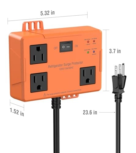 3 Outlet Refrigerator Surge Protector with Time Delay, Voltage Protector 2FT
