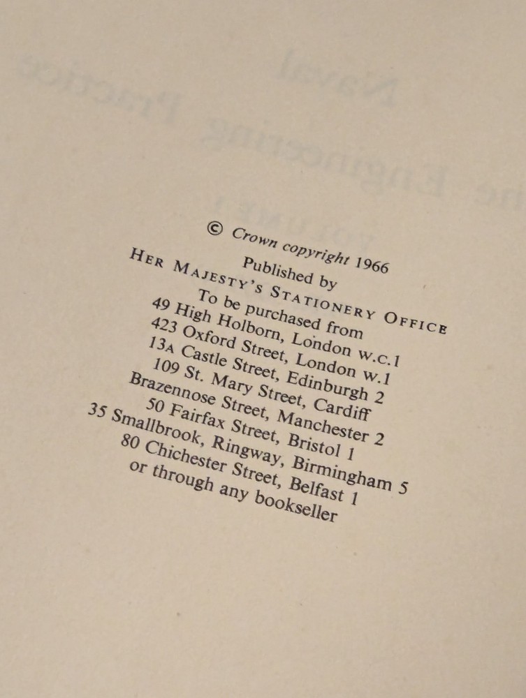 Naval Marine Engineering Practice Vol 1 Admiralty Published Circa 1959
