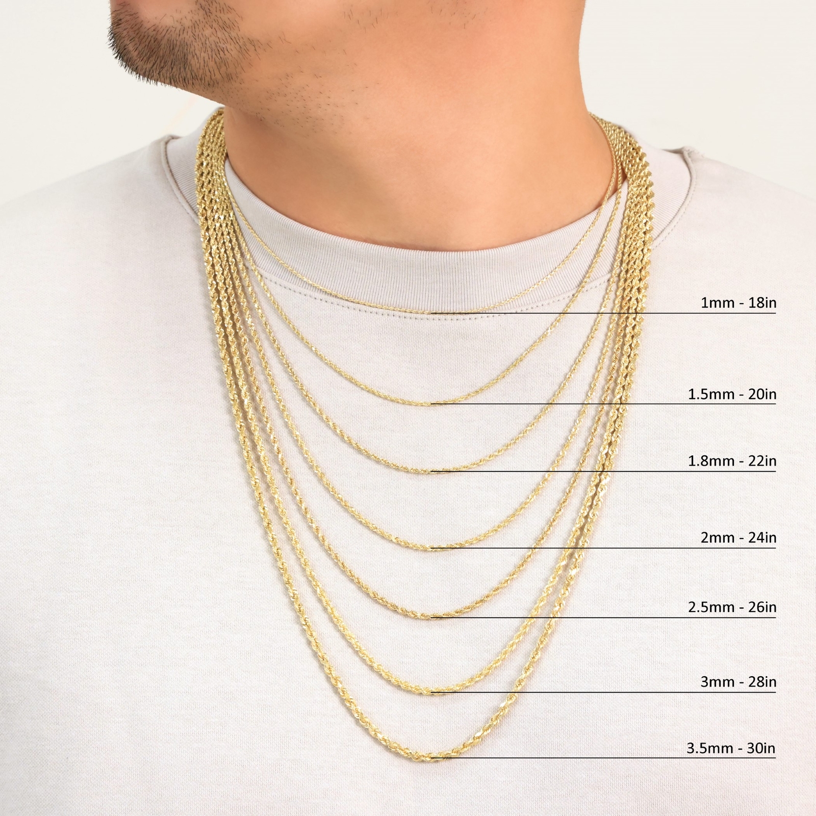 10K Yellow Gold 1.5mm-10mm Diamond Cut Rope Chain Necklace Mens Women 16"- 30"