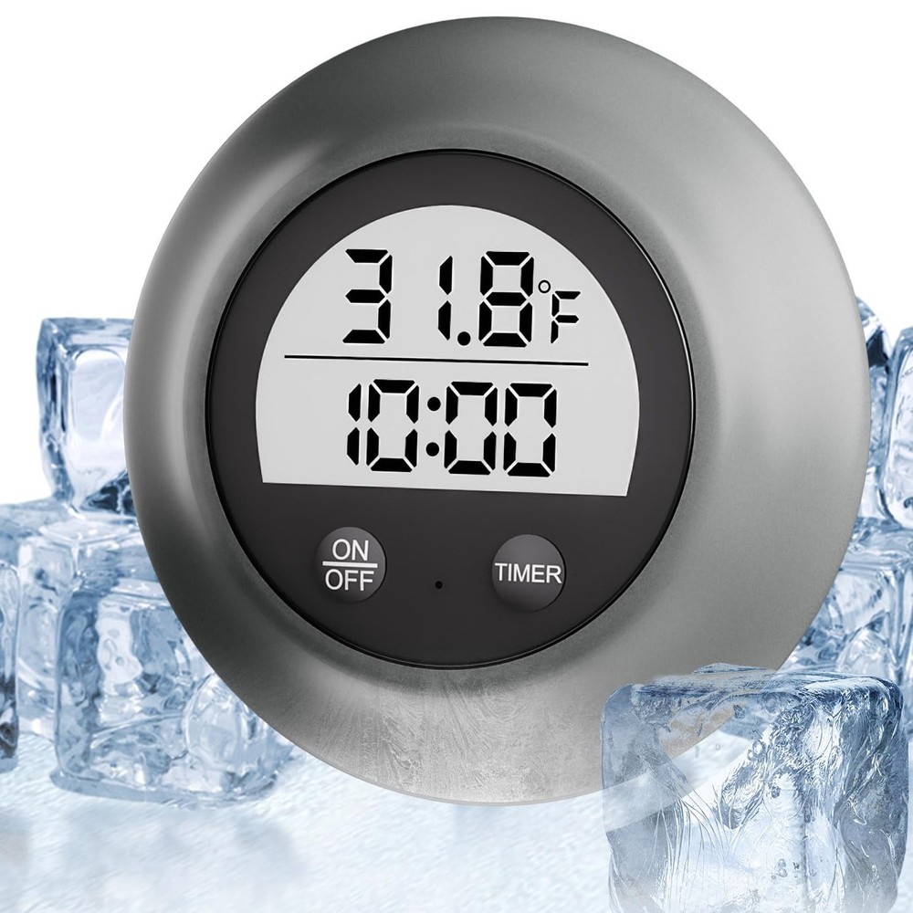Silicone Cover Ice Bath Thermometer with Timer, Waterproof Floating Gray