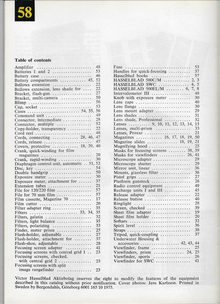 Hasselblad Product Catalog 1975:
