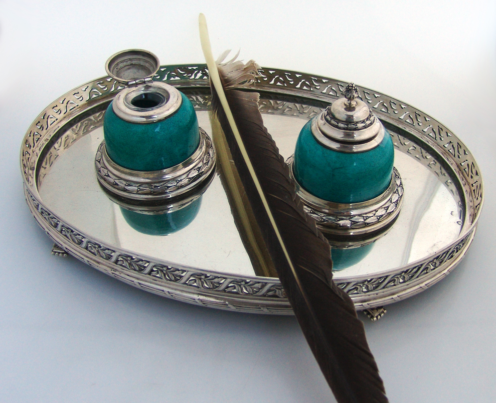 Austrian Double Inkstand Vienna 1900 Sterling Silver