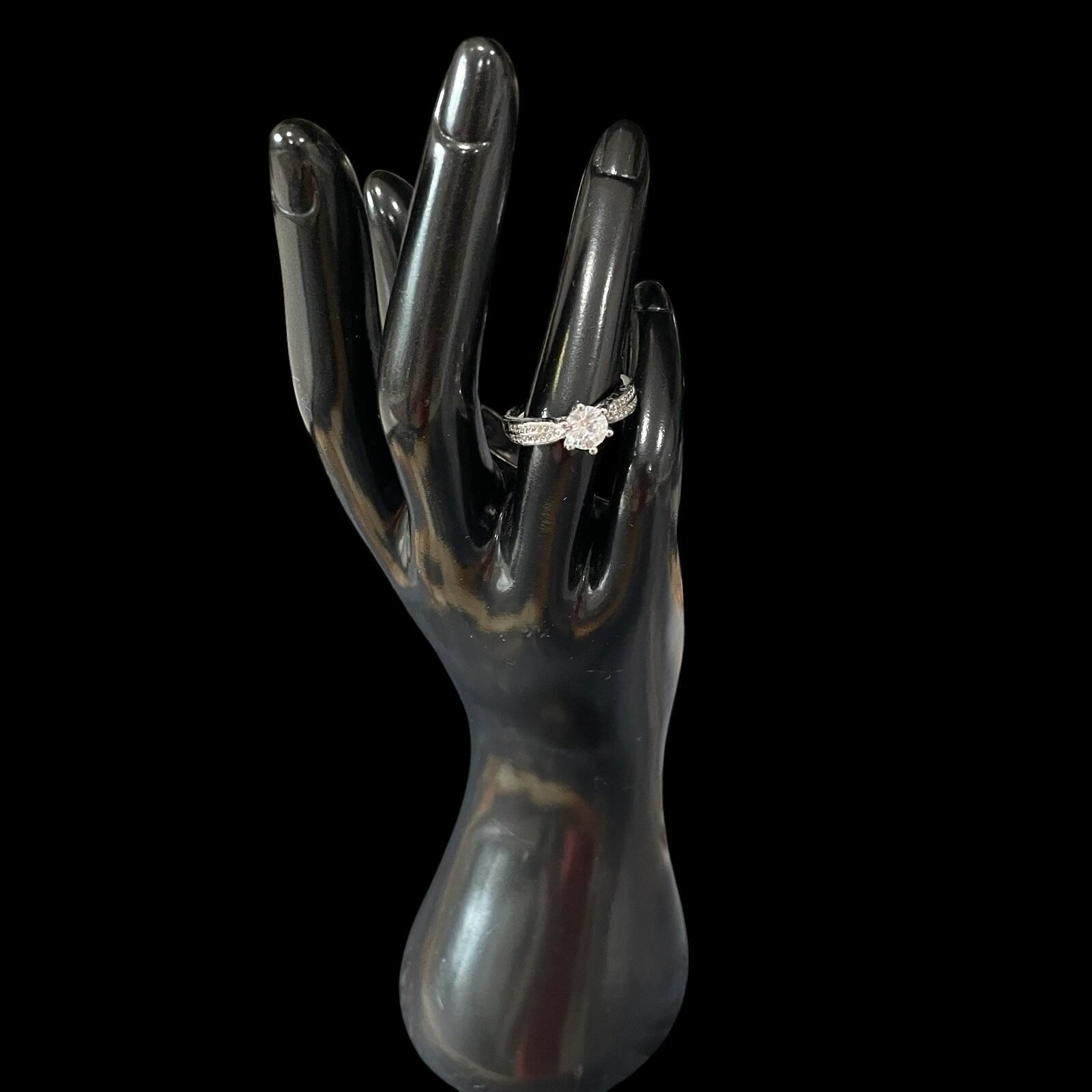 Silver-Tone CZ Moissanite Engagement Ring Bridal Wedding Elegant Sparkle Gift