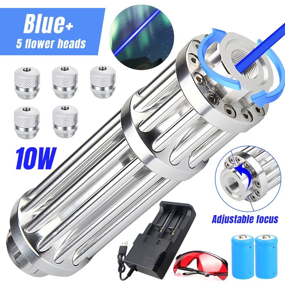 450-n-m Blue Laser Pointer 10W Adjustable Beam Light Torch Lazer Dot & Battery