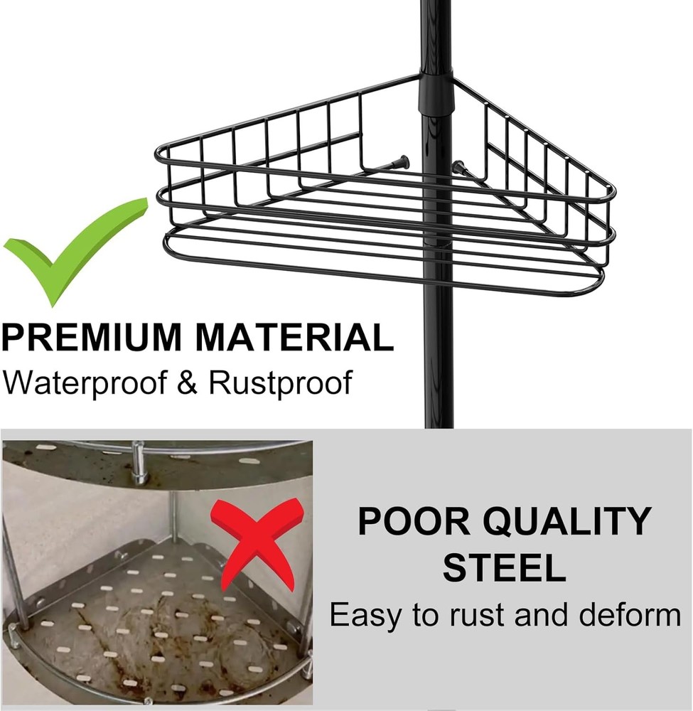 4 Tier Corner Shower Caddy Tension Pole Adjustable Rustproof Bathroom Organizer