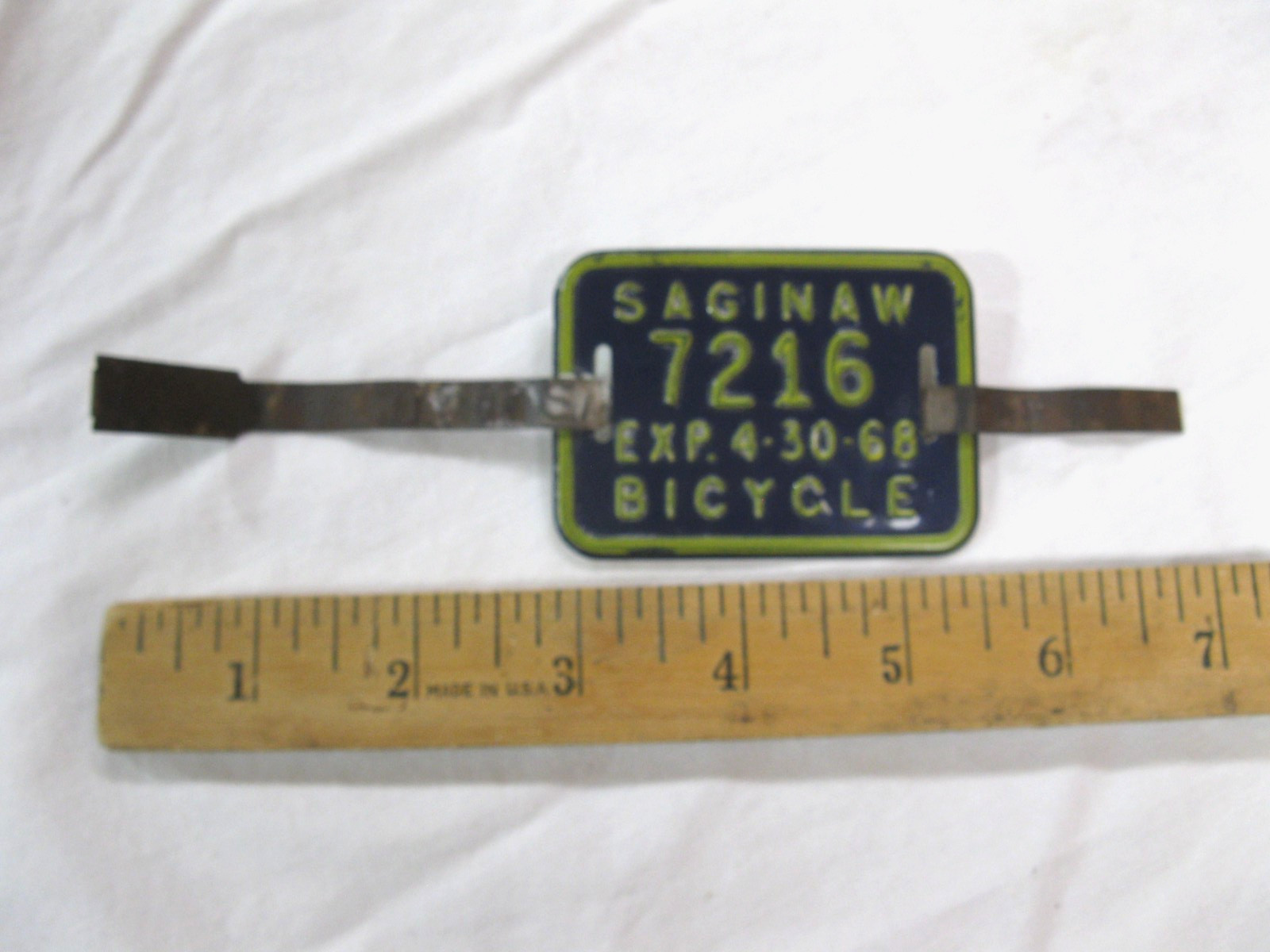 1968 SAGINAW MI MICHIGAN Bicycle Bike License Plate and Seal Tag