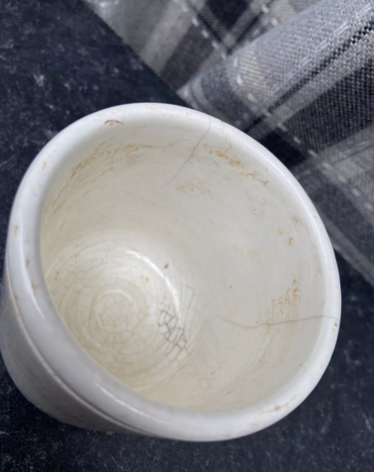 3 Old Ironstone Pots, Stained And Crazed